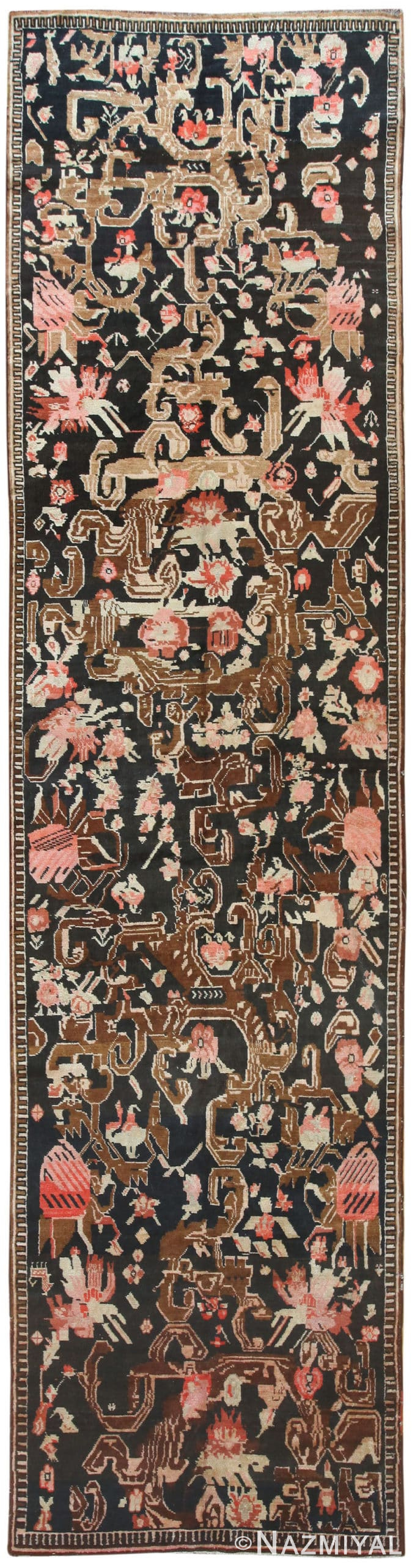 Charcoal Brown Almost Black Antique Caucasian Karabagh Rug #50030 by Nazmiyal Antique Rugs
