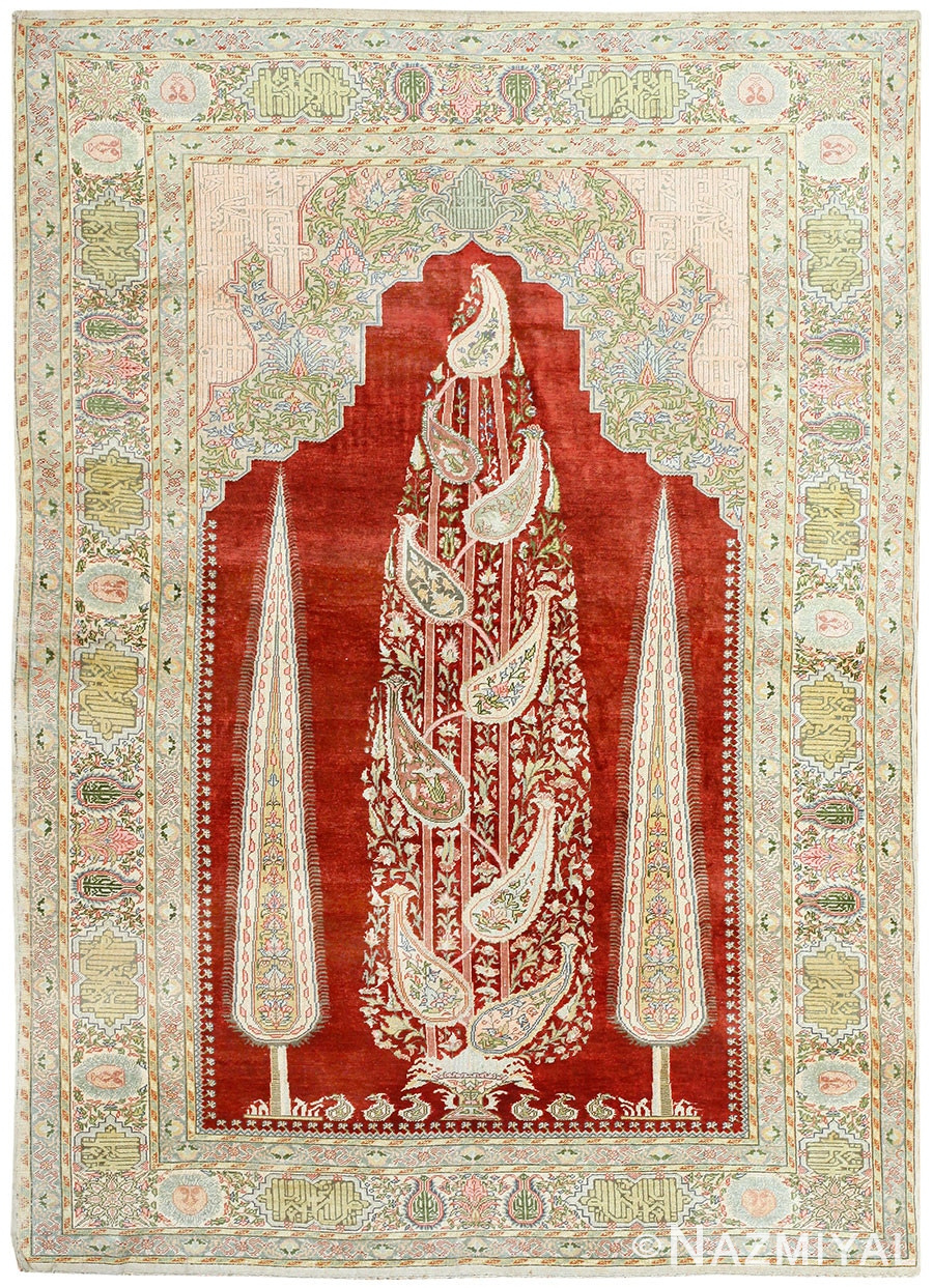 Antique Turkish Silk Prayer Rug 50049 Detail/Large View