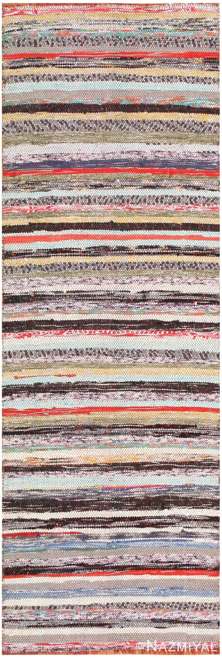 Colorful Vintage Swedish Striped Rag Runner Rug #46663 by Nazmiyal Antique Rugs