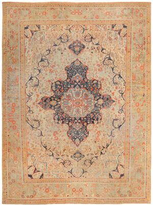 Antique Persian Motasham Kashan Carpet 47117 Detail/Large View