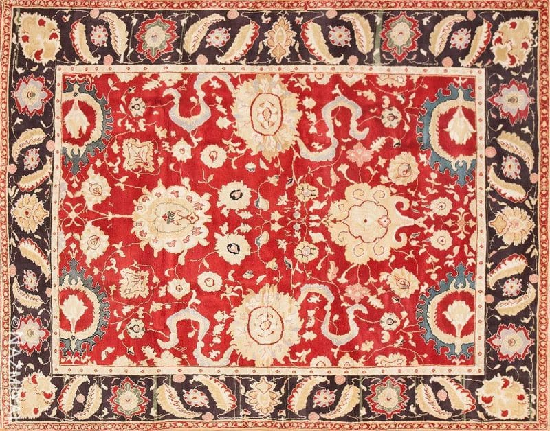 Red Background Vintage Indian Agra Rug Red Background Vintage Indian Agra Rug Nazmiyal