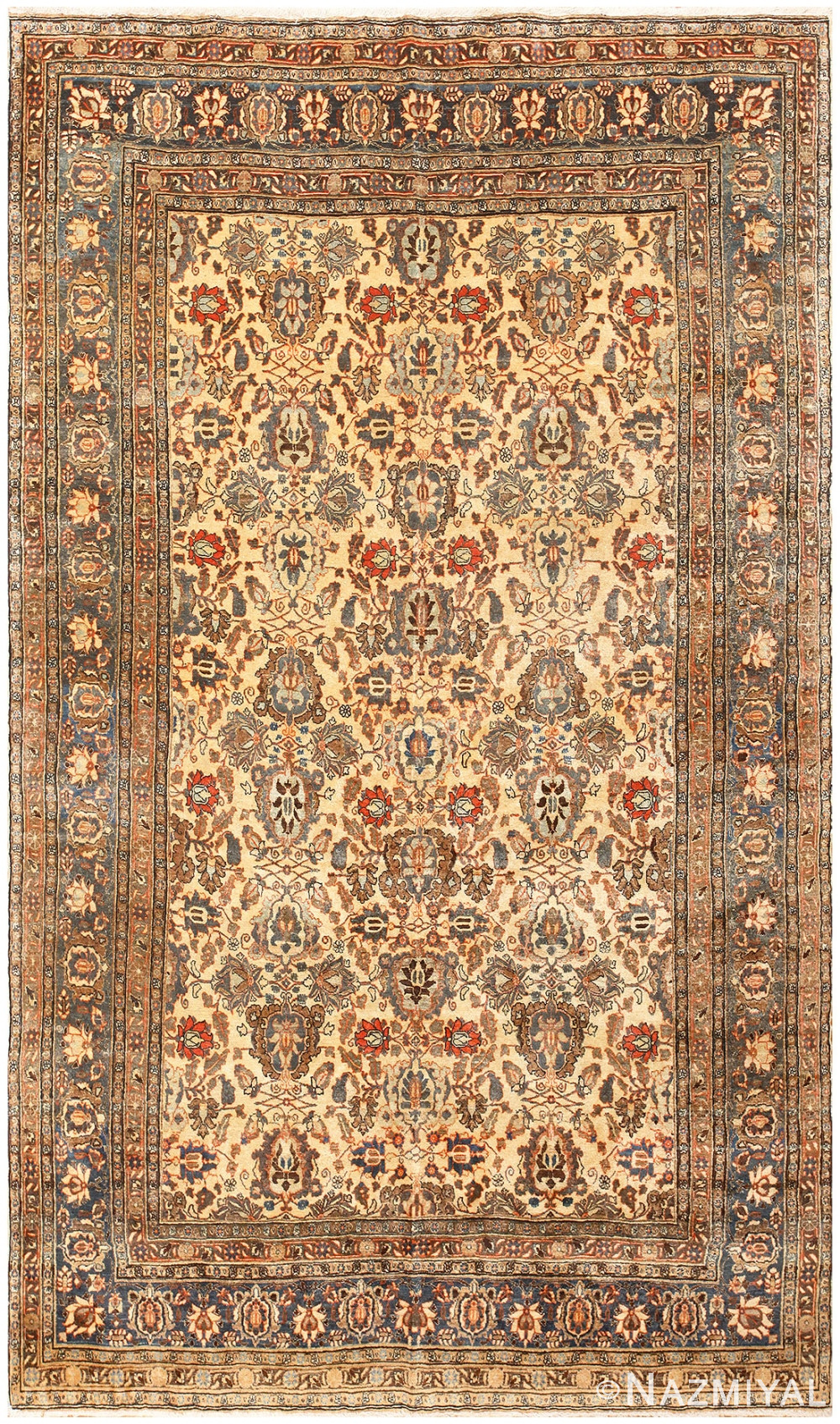 Fine Ivory Antique Persian Tabriz Area Rug #50155 by Nazmiyal Antique Rugs