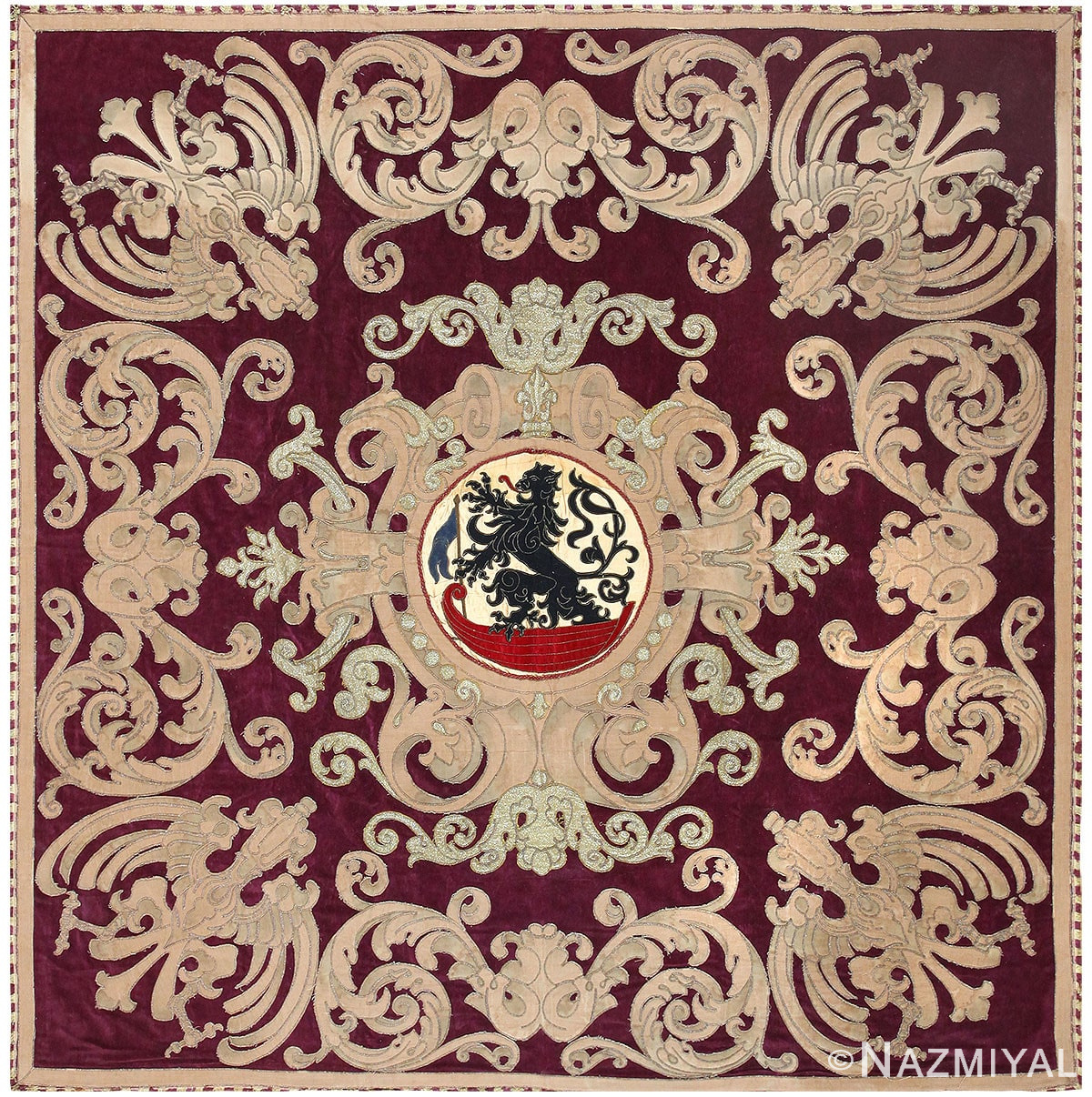 Antique Spanish Tapestry with Lion Coat Of Arms Medallion #50249 by Nazmiyal Antique Rugs
