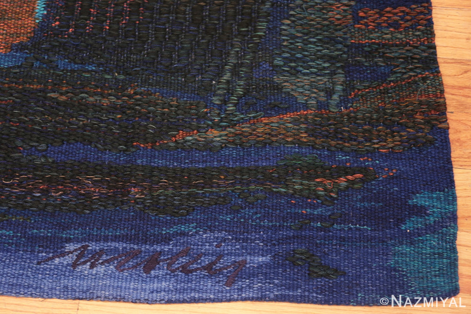 Corner vintage Scandinavian Was at sea designed by Brita Molin carpet 48514 from Nazmiyal antique rugs collection