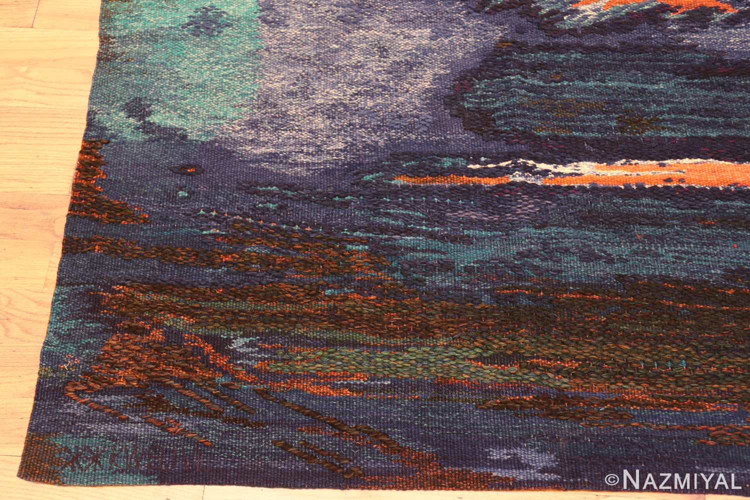 Corner vintage Scandinavian Was at sea designed by Brita Molin carpet 48514 from Nazmiyal antique rugs collection