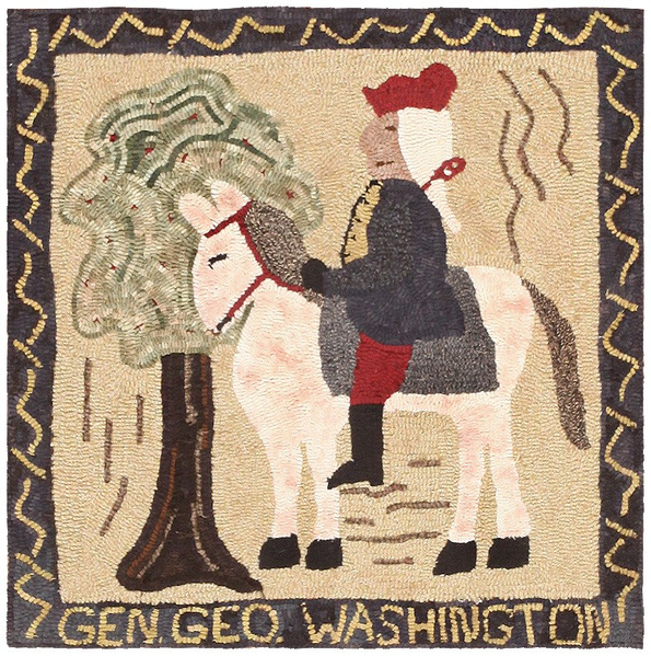 American Hooked Rug Vintage American Hooked Rug Depicting George Washington 46899
