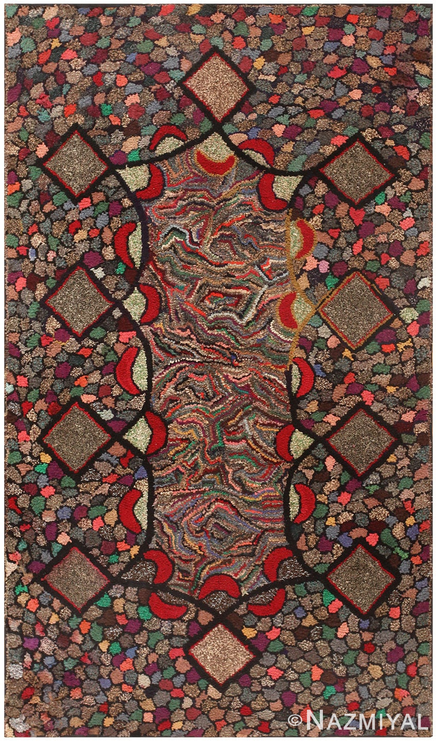 Antique American Deco Hooked Rug 50309 by Nazmiyal