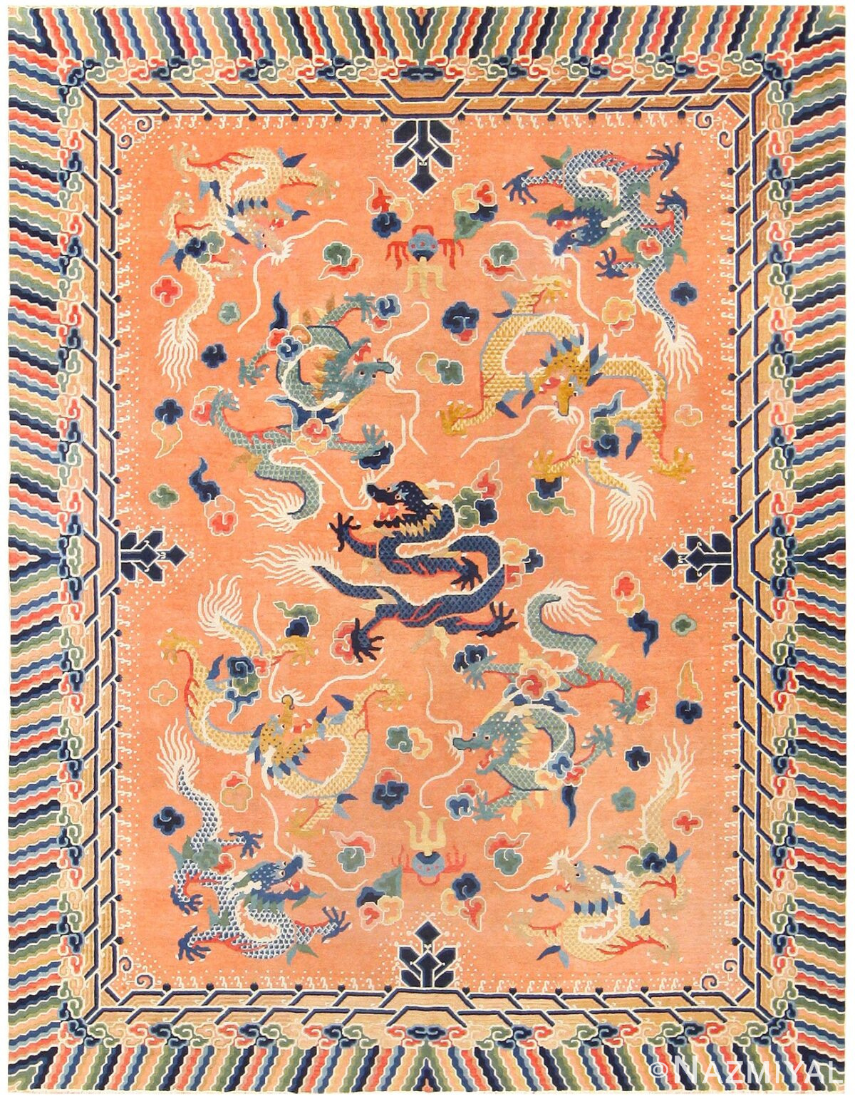 Antique Chinese Dragon Carpet 48571 Nazmiyal