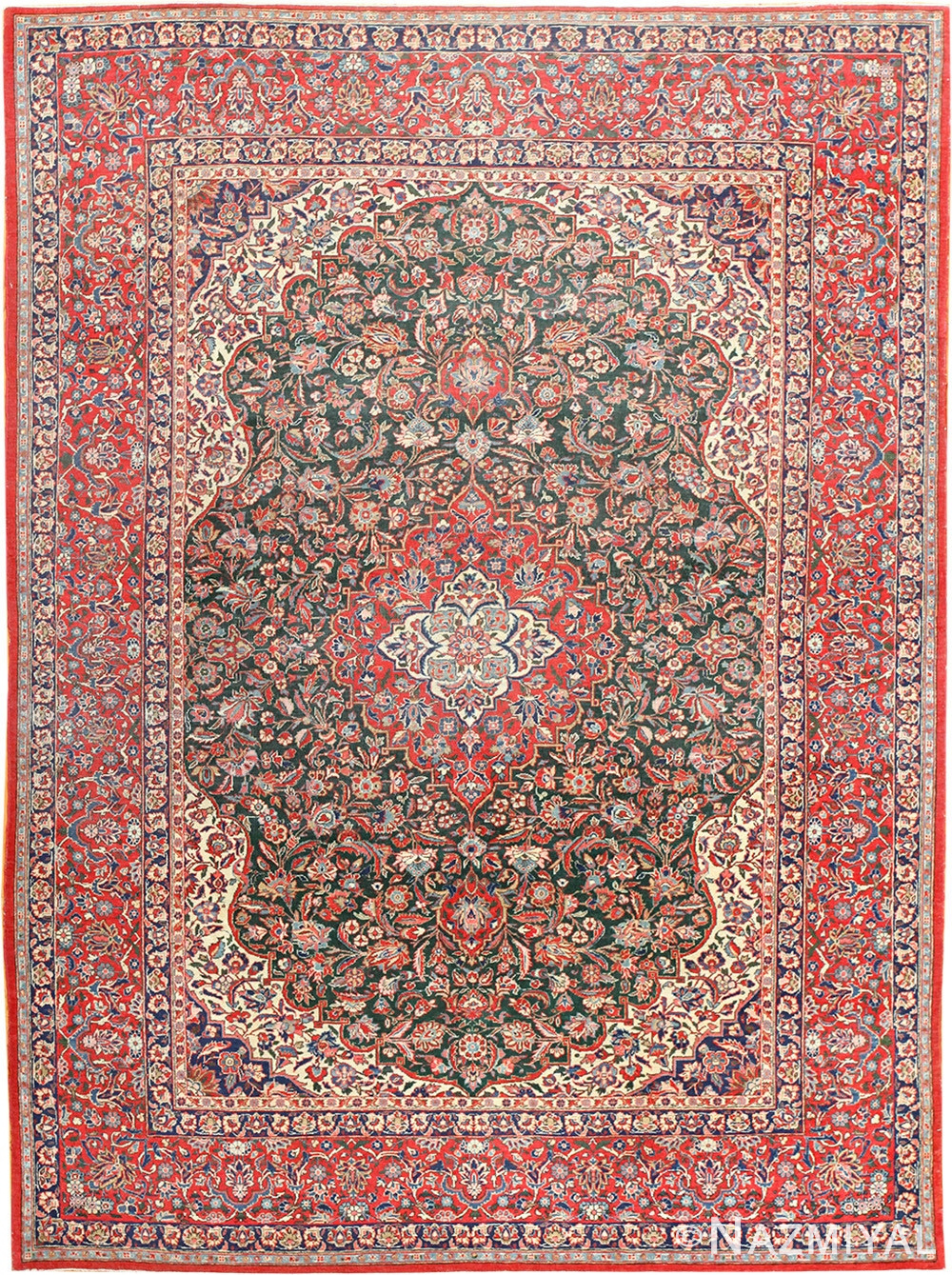 Fine Green Antique Persian Isfahan Rug 43490 Detail/Large View