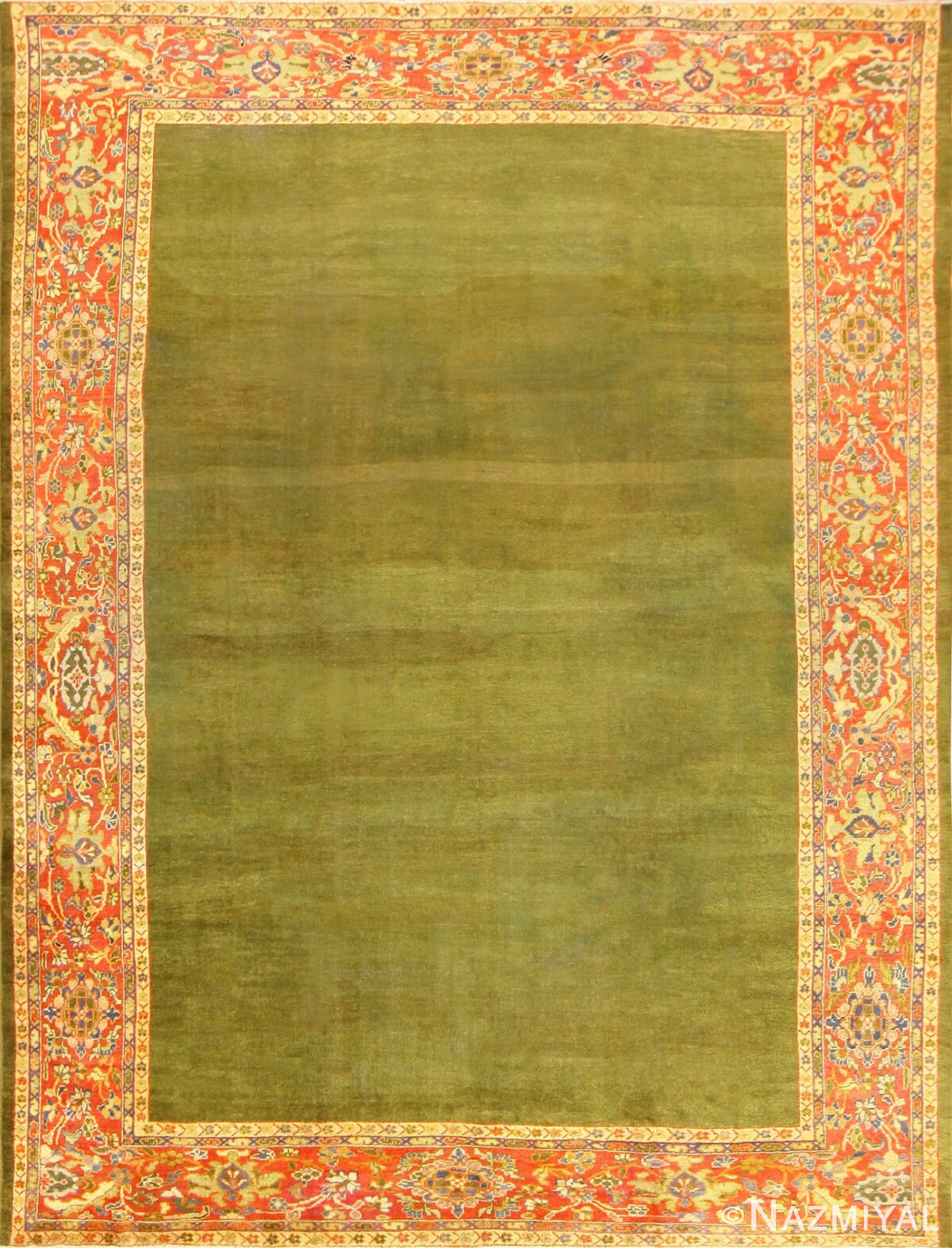 Antique Green Background Persian Sultanabad Rug 50335 Nazmiyal