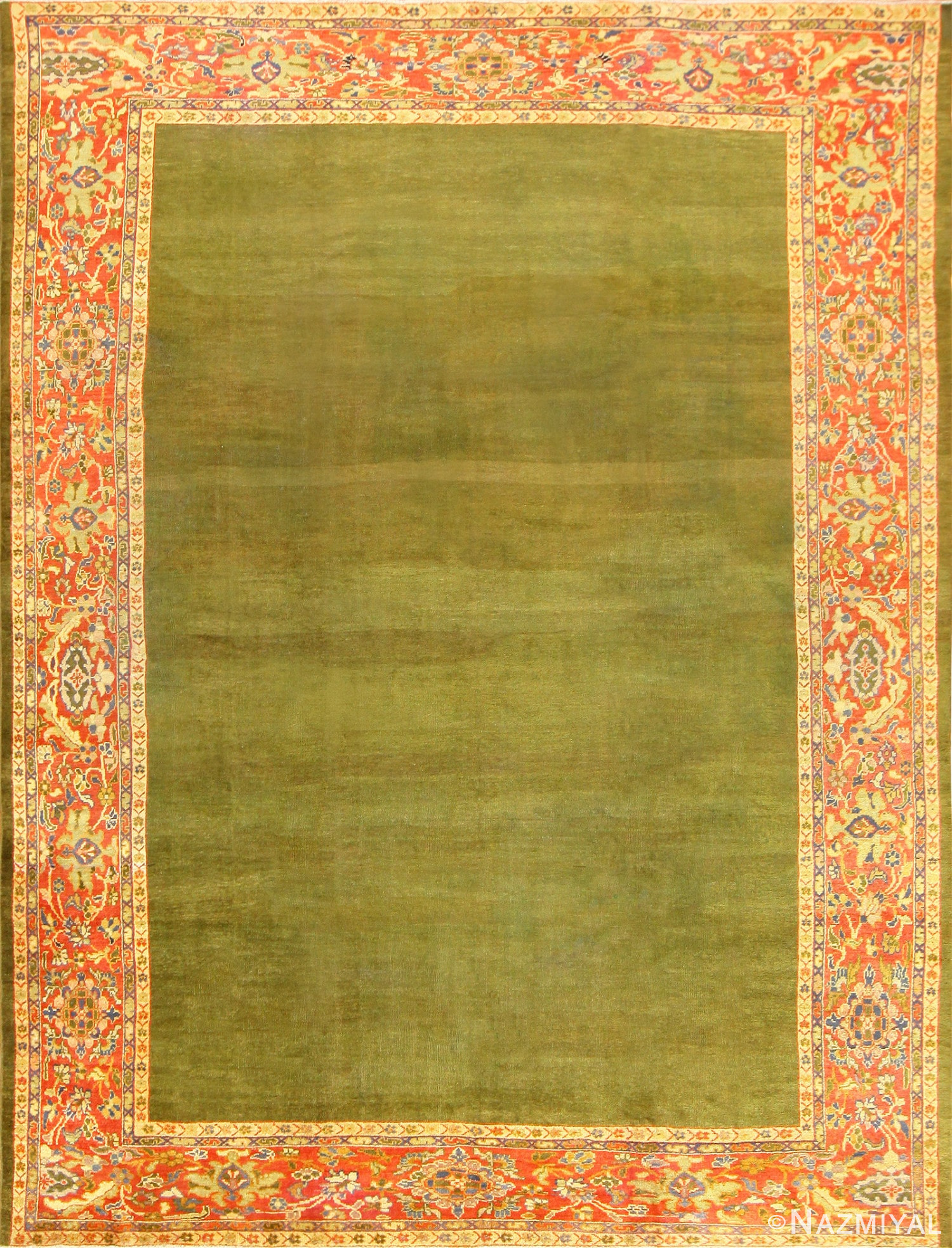Antique Green Background Persian Sultanabad Rug 50335 Nazmiyal
