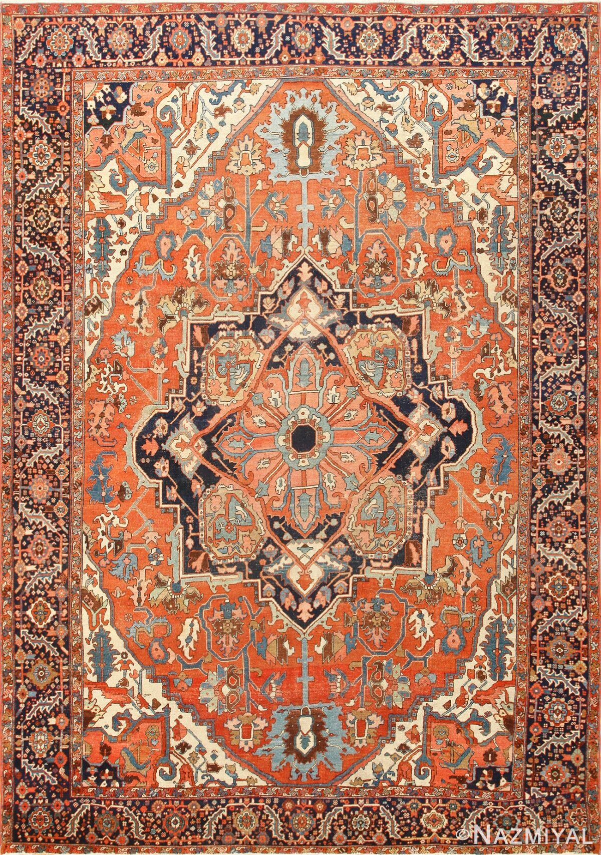 Antique Room Size Persian Heriz Serapi Rug 48320 Nazmiyal