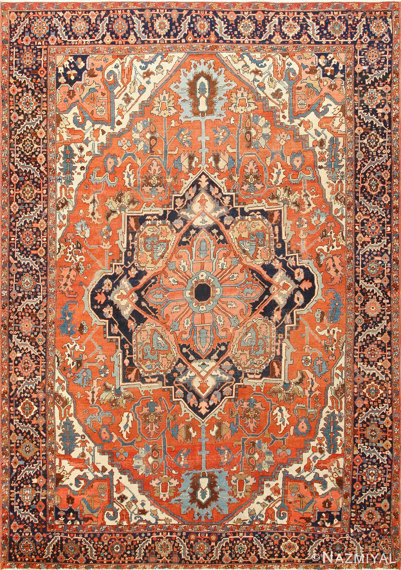 Antique Room Size Persian Heriz Serapi Rug 48320 Nazmiyal