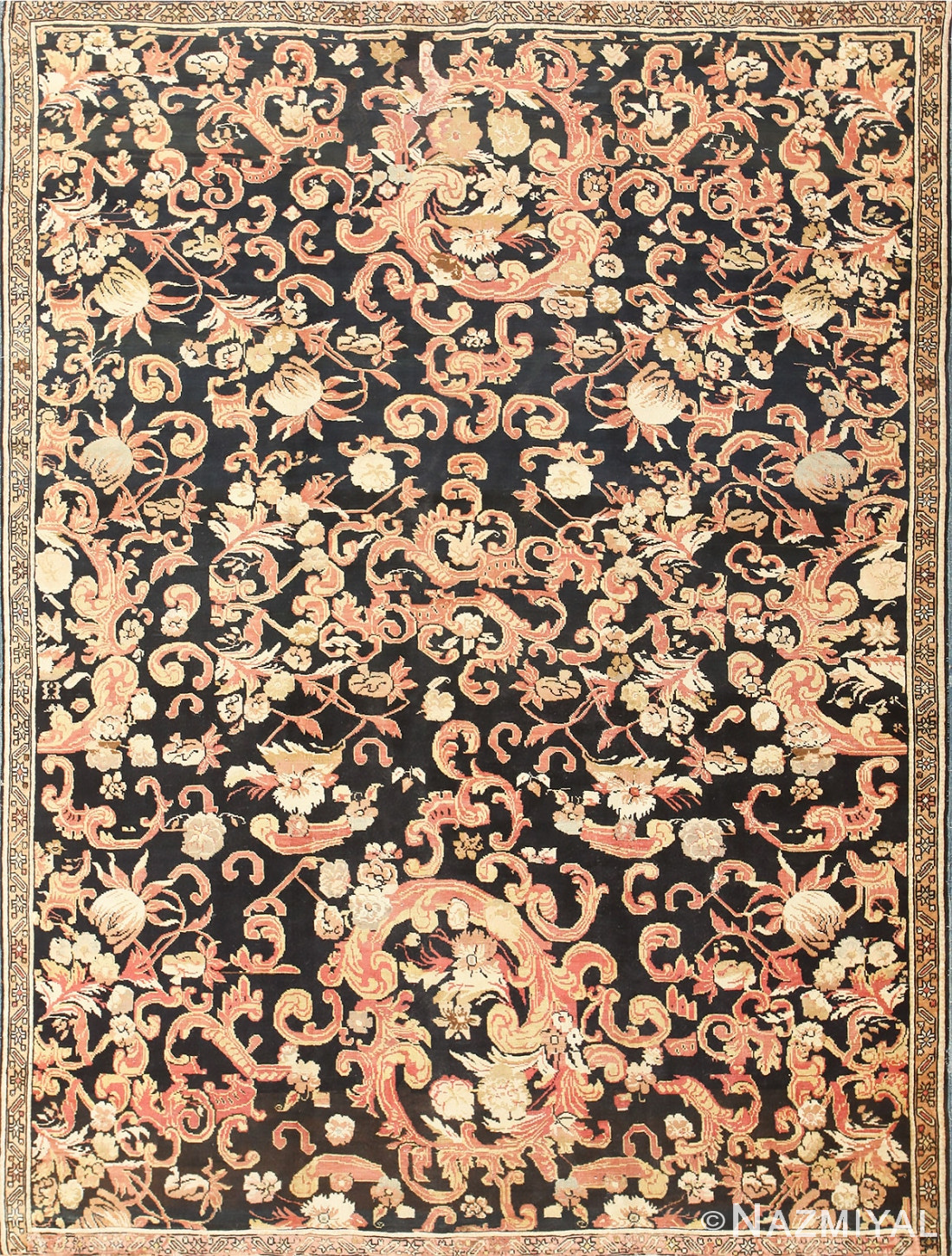 Beautiful Antique Black Background Caucasian Karabagh Rug 50366 Nazmiyal