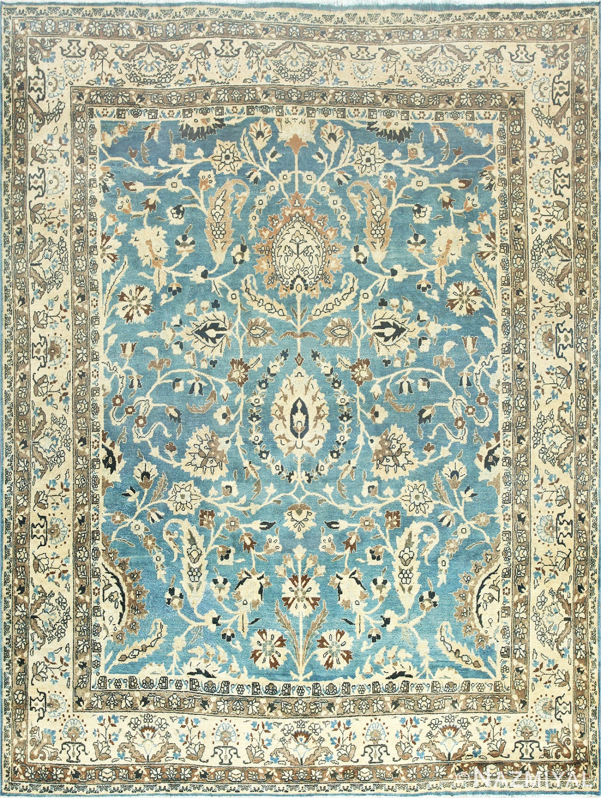 Light Blue Antique Persian Khorassan Rug 42143 Nazmiyal