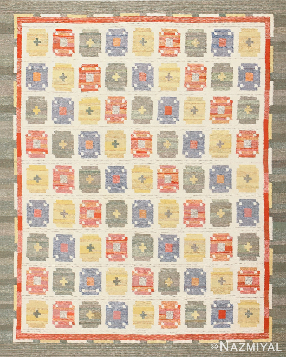 Vintage Ivory Room Size Swedish Kilim 48602 Nazmiyal