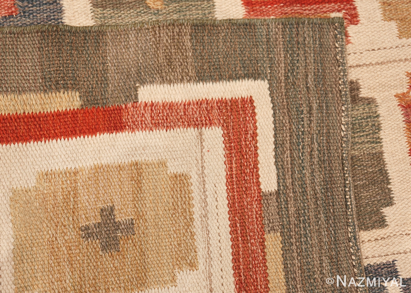 vintage ivory room size swedish kilim 48602 knots Nazmiyal