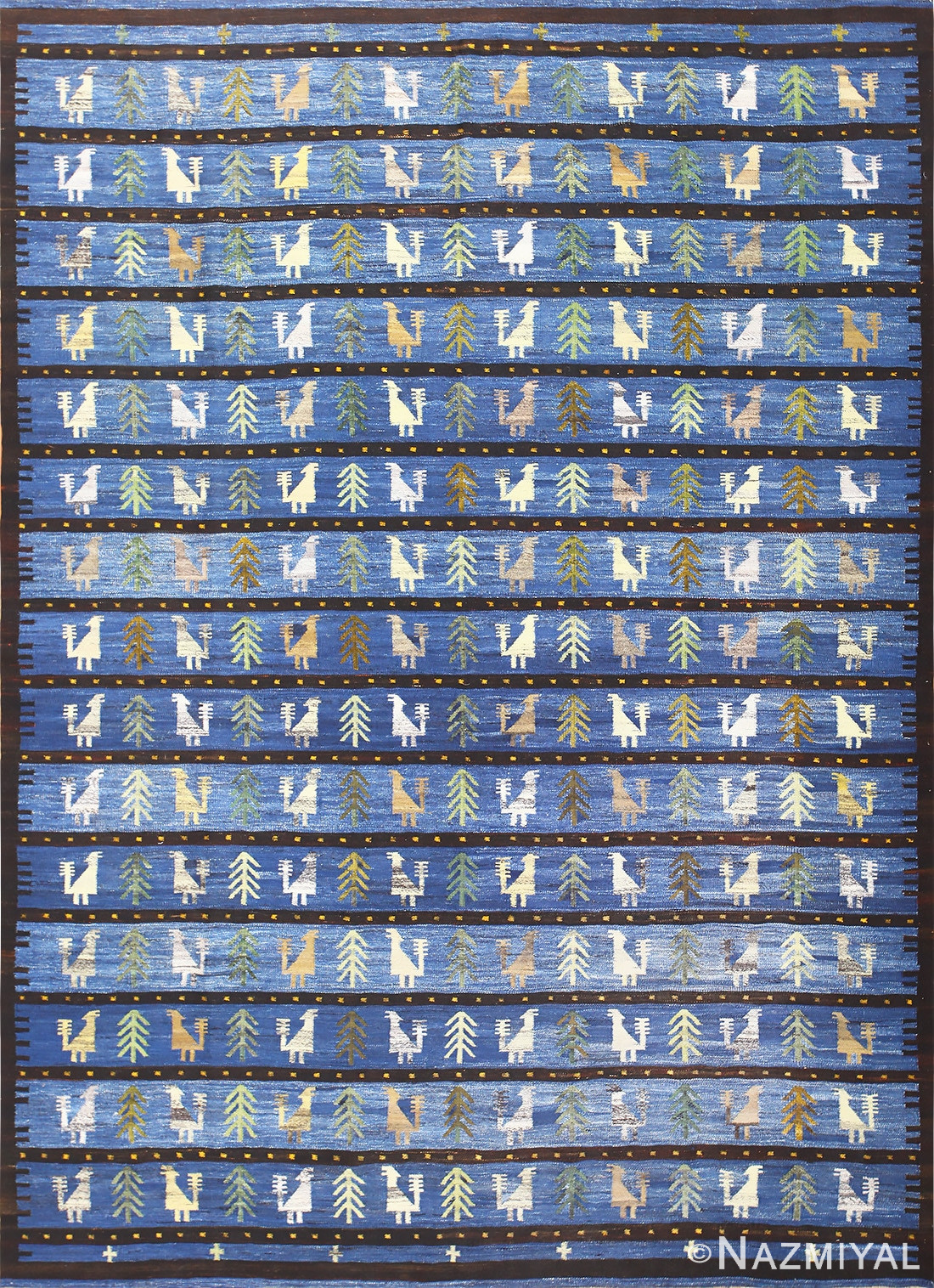 Vintage Swedish Light Blue Scandinavian Kilim 48601 Detail/Large View