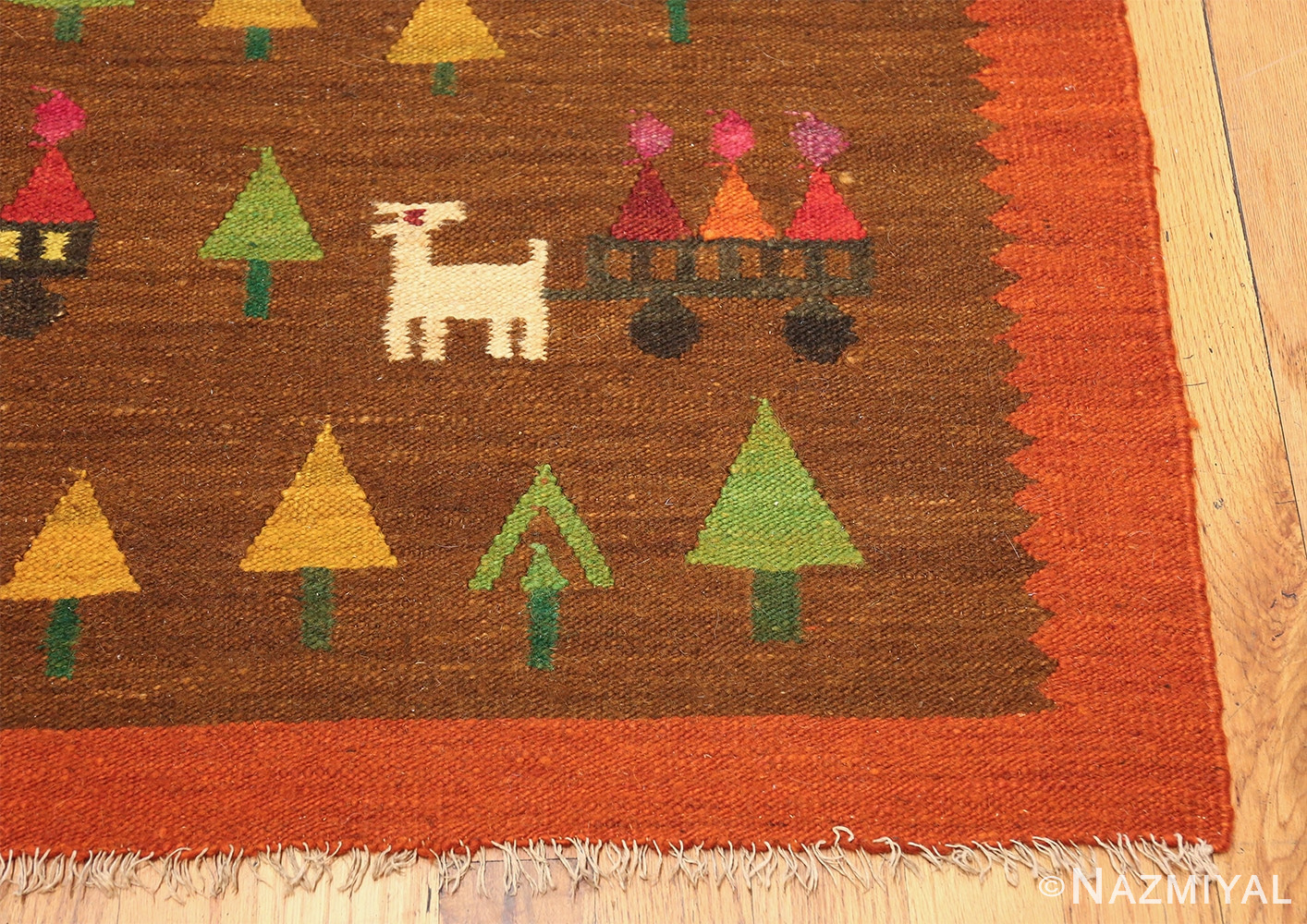 whimsical vintage swedish kilim folk art rug 48596 corner Nazmiyal