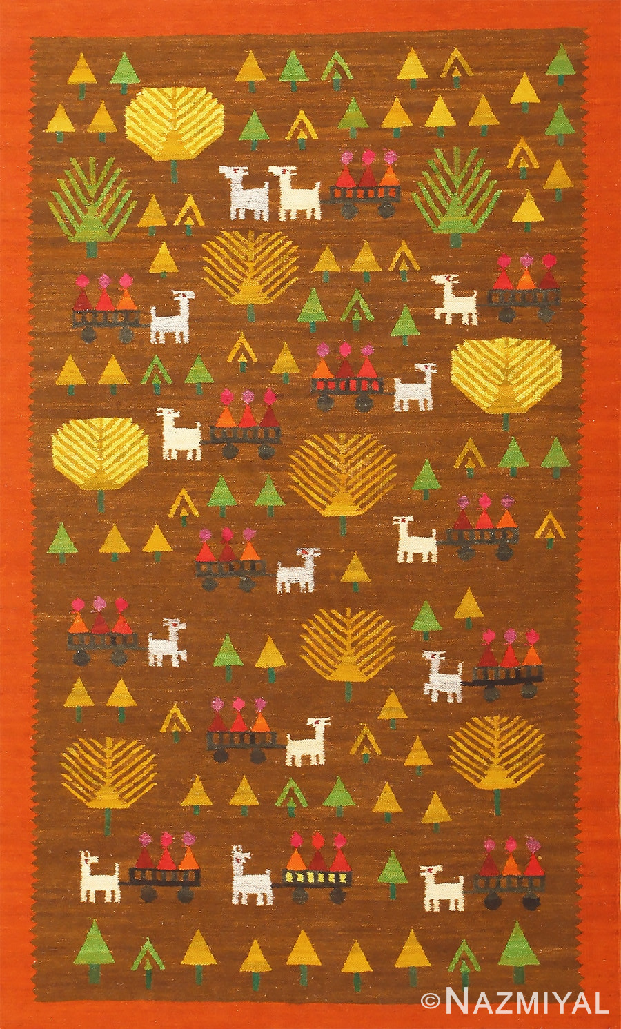 Whimsical Vintage Swedish Kilim Folk Art Rug 48596 Nazmiyal