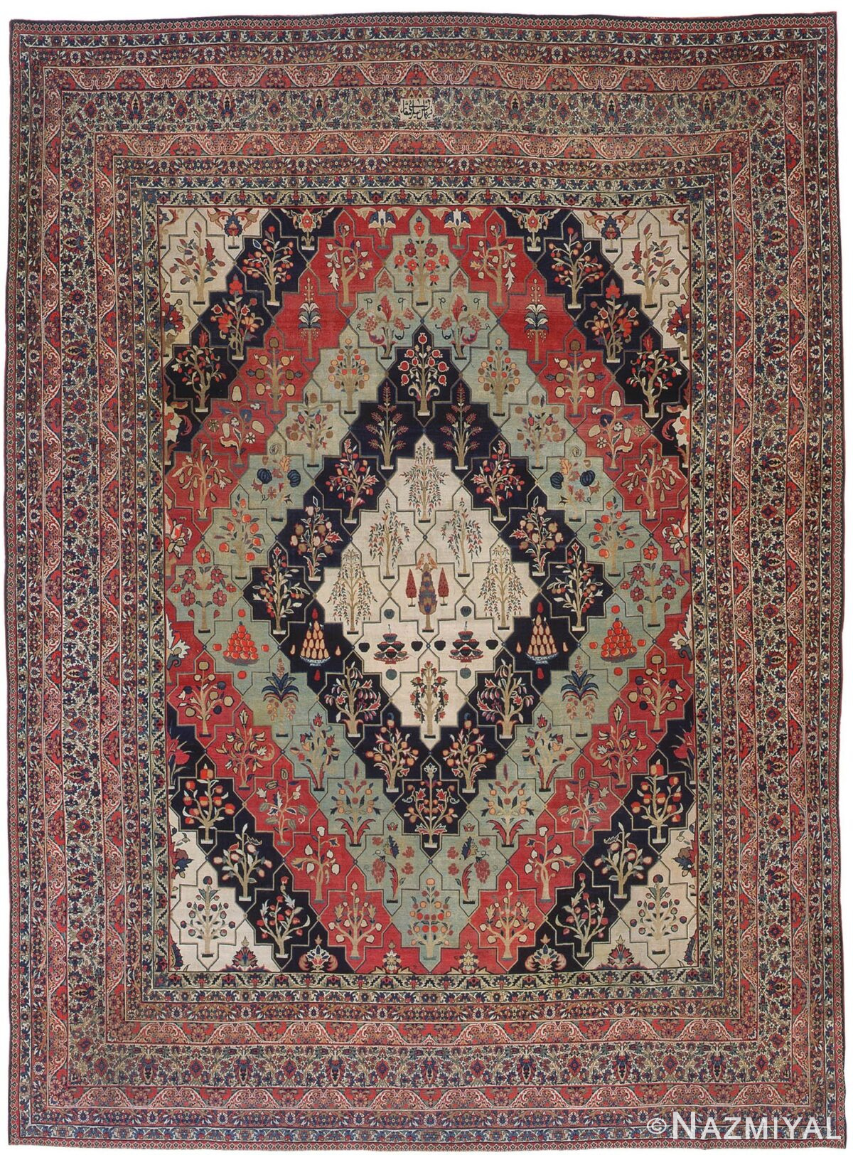 Large Antique Persian Kerman Garden Design Area Rug #3403 by Nazmiyal Antique Rugs