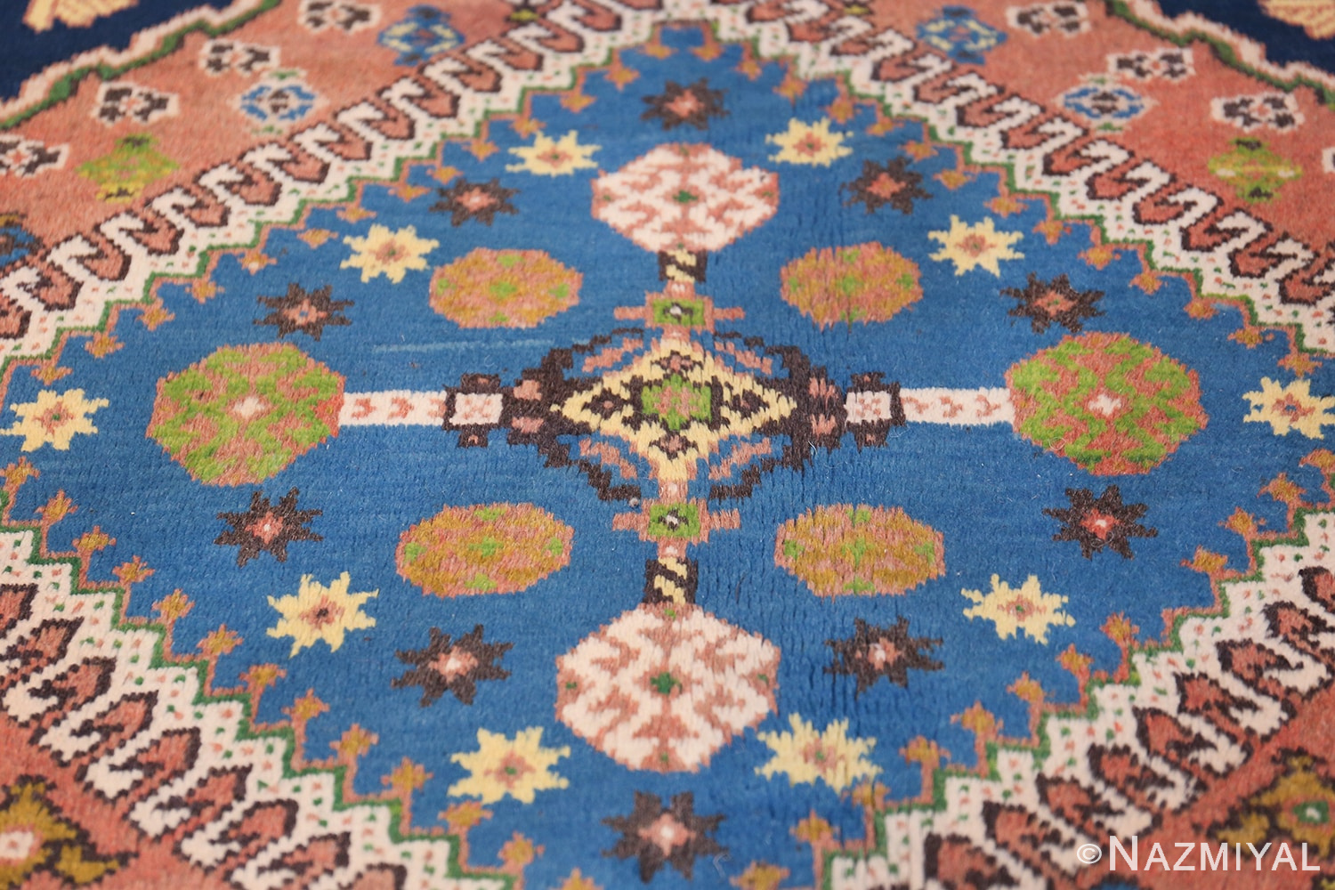 Colorful Vintage Persian Kurdish Rug 50432 Blue Medallion Nazmiyal