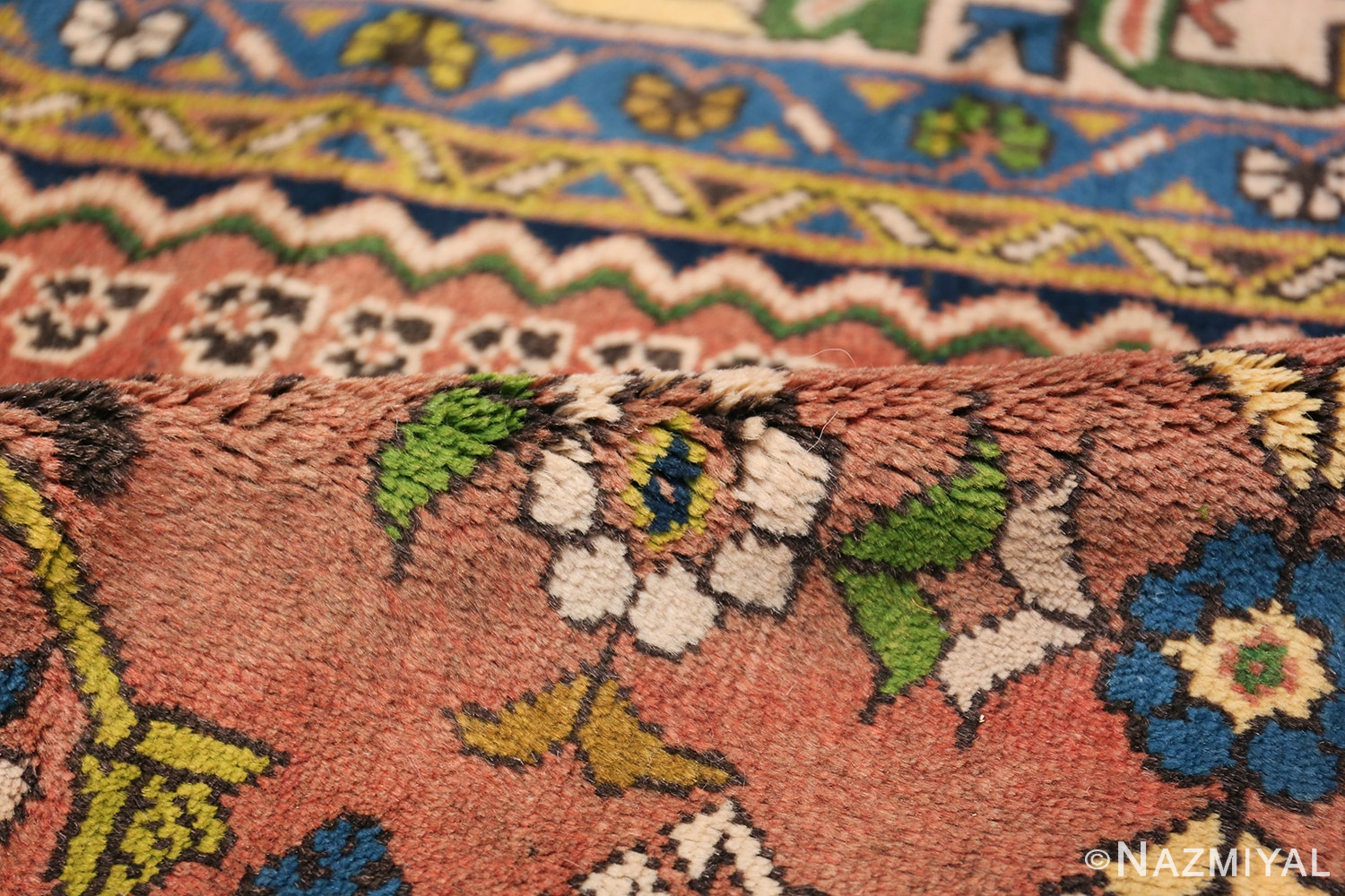 Colorful Vintage Persian Kurdish Rug 50432 Floral Pile Nazmiyal