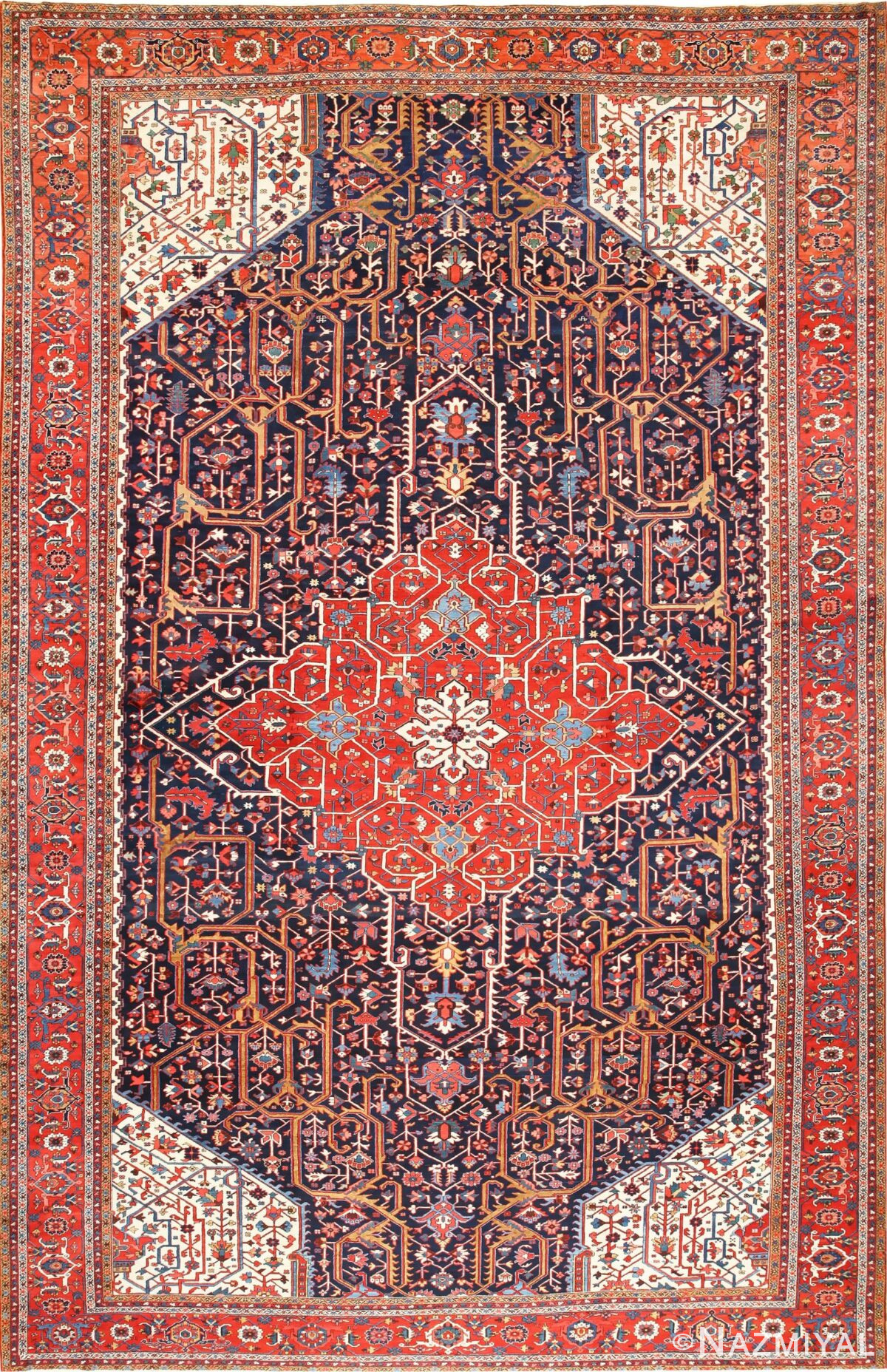 Oversize Antique Persian Blue Serapi Heriz Rug #48677 by Nazmiyal Antique Rugs