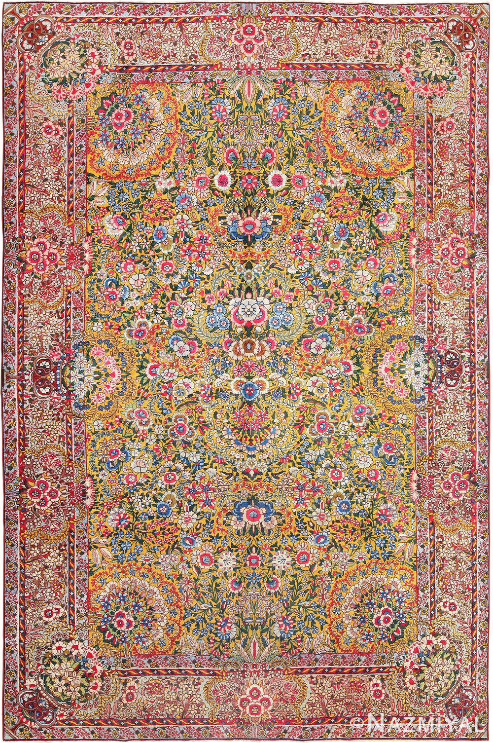 saffron yellow antique persian kerman rug 48659 Nazmiyal