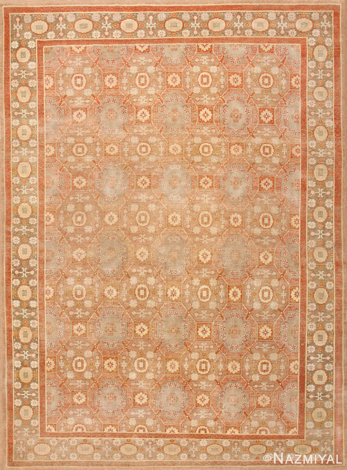 Semi Antique Geometric Khotan Rug 48679 Nazmiyal
