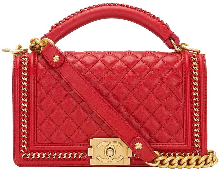 Boy Quilted Calfskin Red Leather Shoulder Bag Luxury Christmas Gifts For Her - A Boy Quilted Calfskin Red Leather Shoulder Bag by Nazmiyal