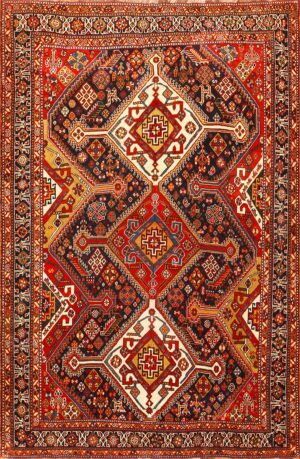 Red Tribal Antique Persian Qashqai Rug 50468 Nazmiyal