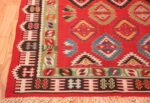 Vibrant and Fine Vintage Sarkoy Turkish Kilim Rug 50443 Geometric Border Nazmiyal