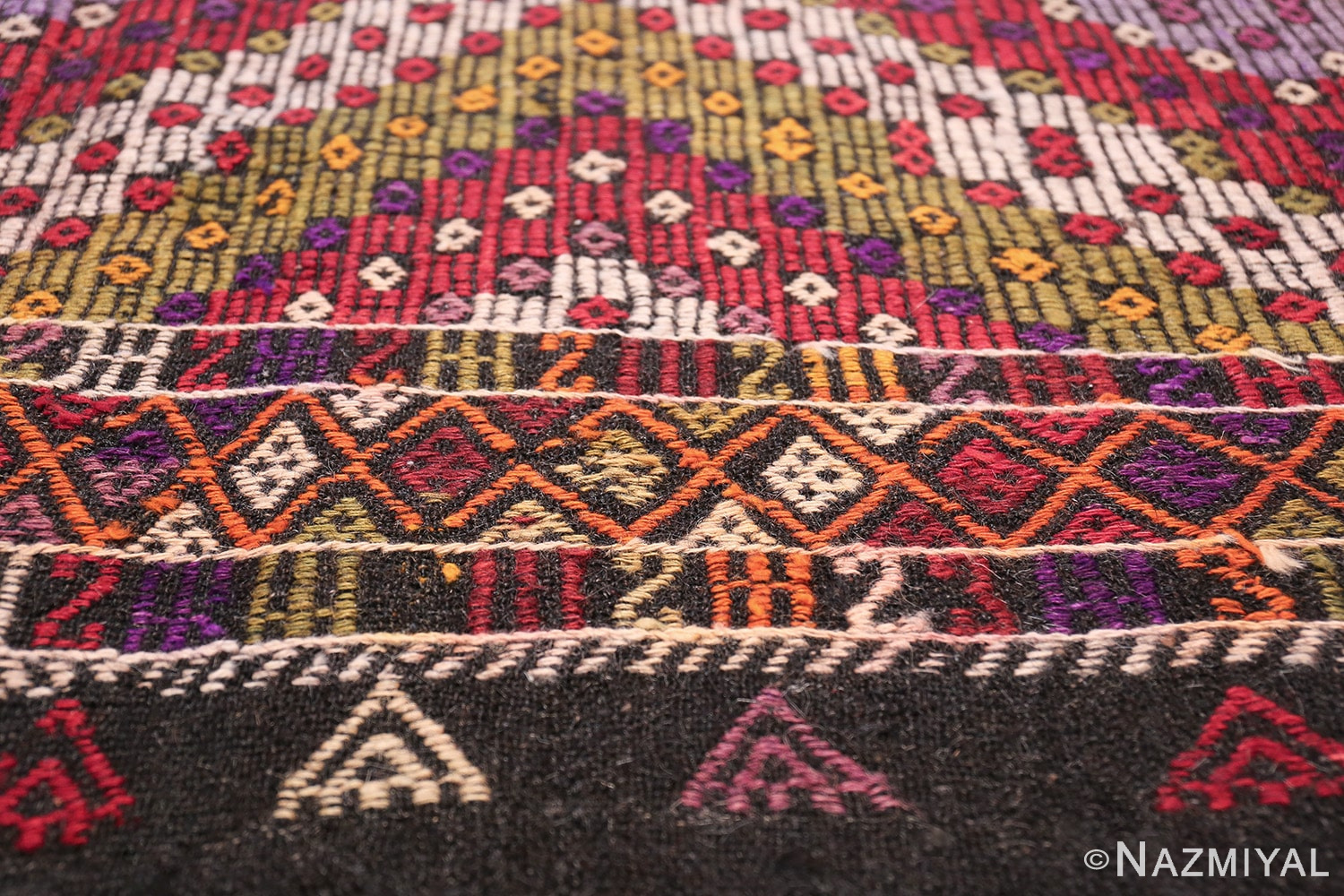 Multi Colored Vintage Turkish Kilim Rug 50534 Border Pattern Nazmiyal
