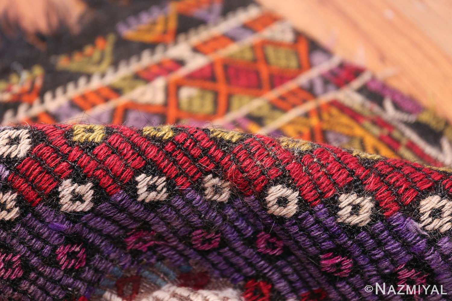 Multi Colored Vintage Turkish Kilim Rug 50534 Colorful Pile Nazmiyal