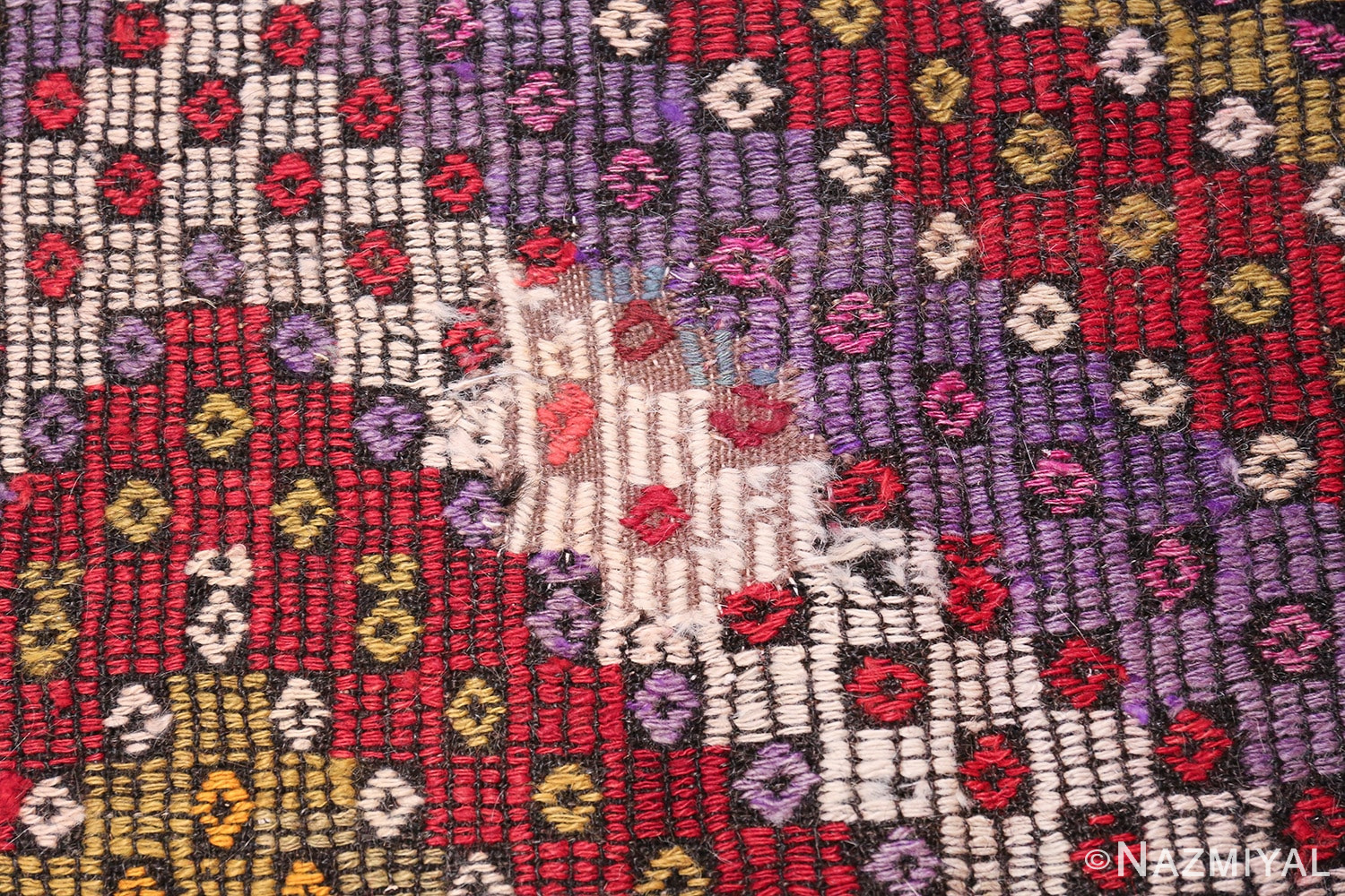 Multi Colored Vintage Turkish Kilim Rug 50534 Middle Patch Nazmiyal