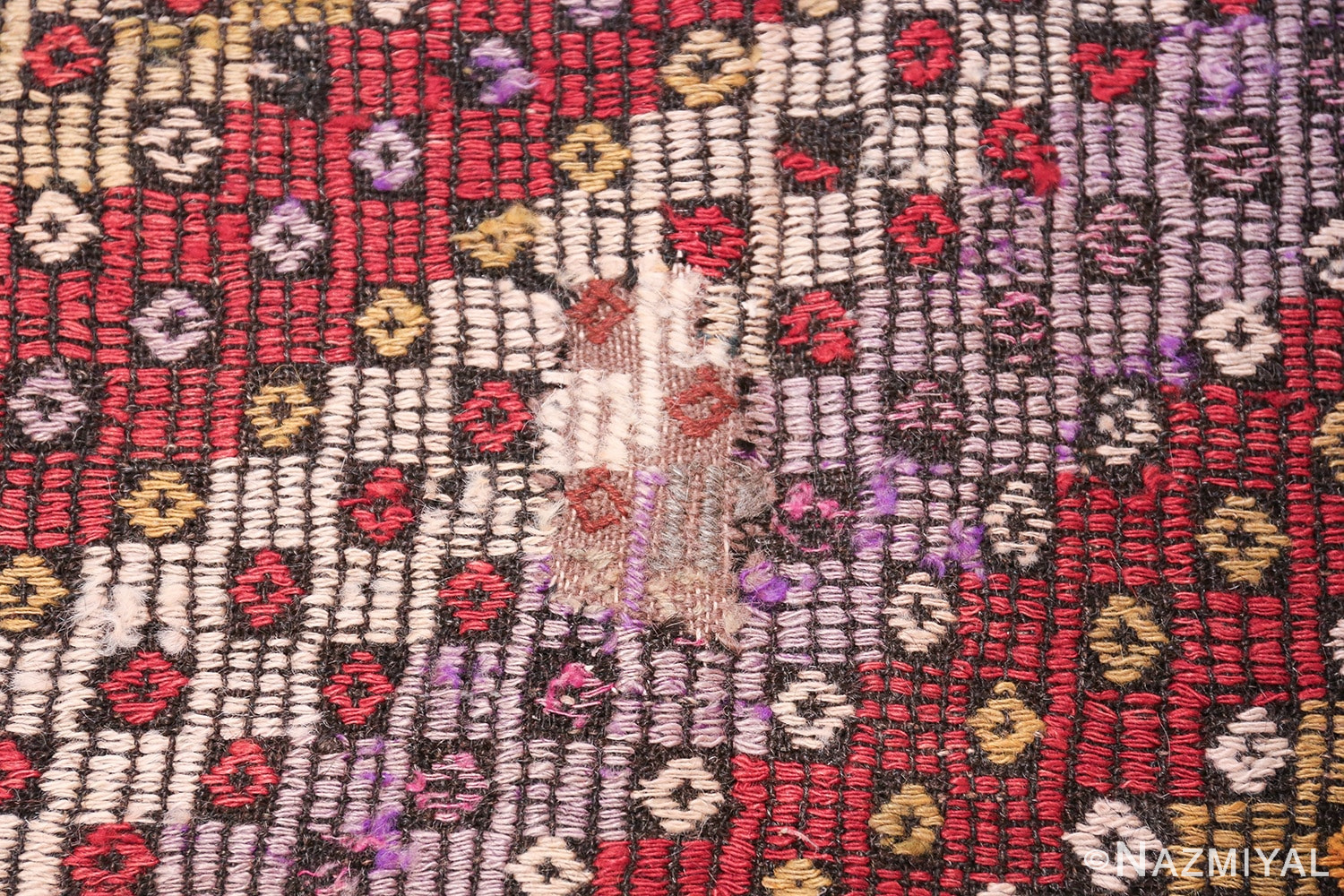Multi Colored Vintage Turkish Kilim Rug 50534 Repair Part Nazmiyal