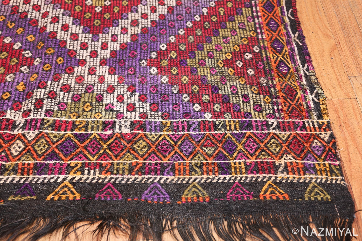 Multi Colored Vintage Turkish Kilim Rug 50534 Side Corner Nazmiyal