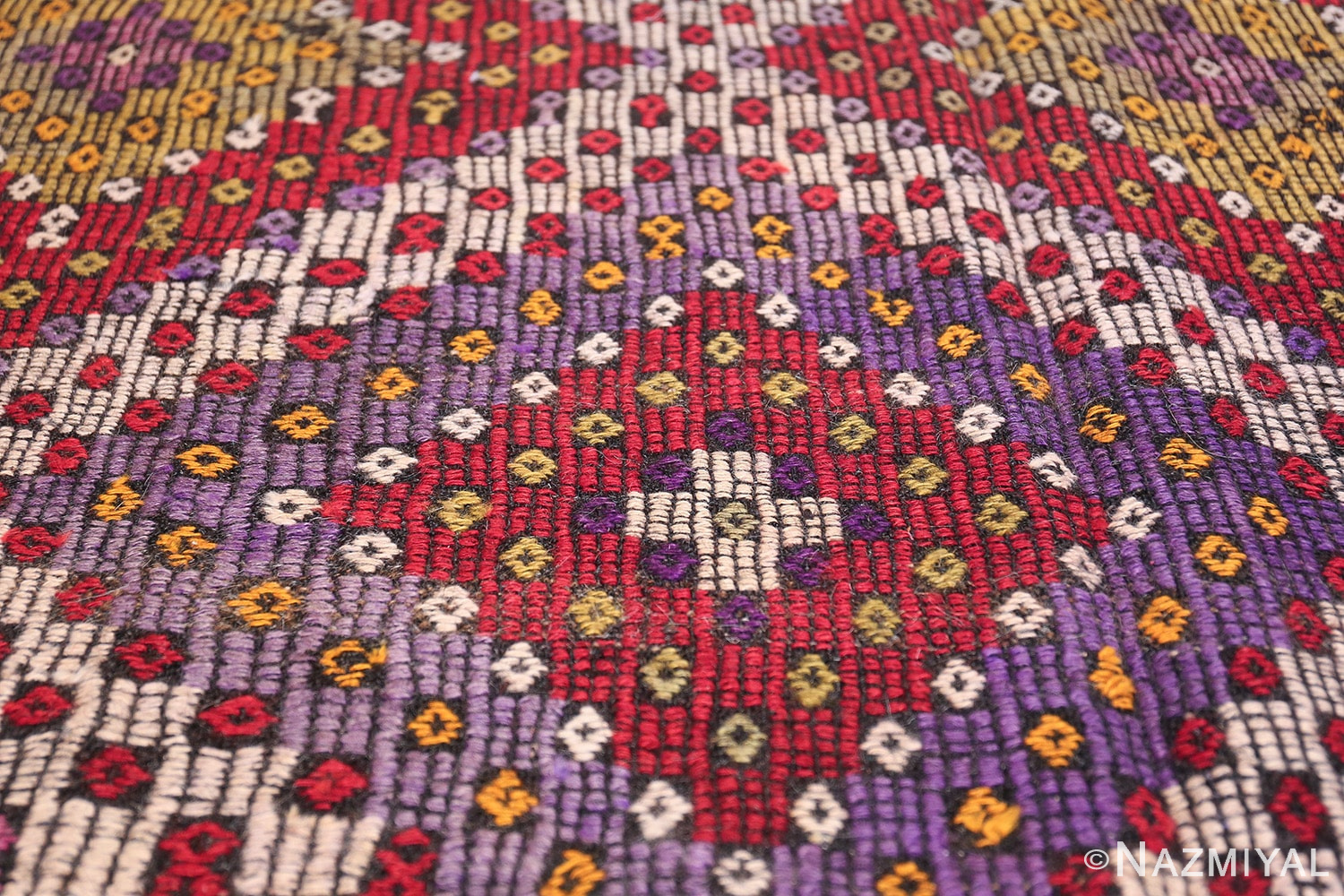 Multi Colored Vintage Turkish Kilim Rug 50534 Trio Medallion Nazmiyal
