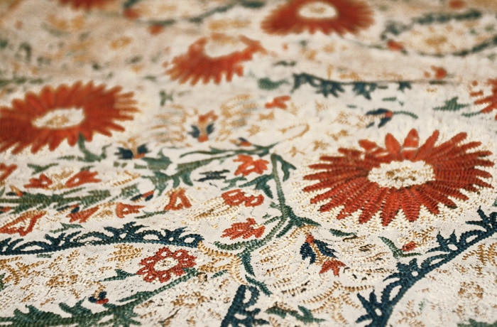 Antique Greek Silk Embroidery Textile Floral Motifs Nazmiyal