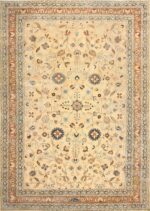 Large Cream Background Antique Persian Khorassan Area Carpet #48386 by Nazmiyal Antique Rugs