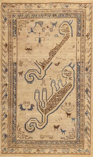 Tiger Design Antique East Turkestan Khotan Rug 47572 Nazmiyal