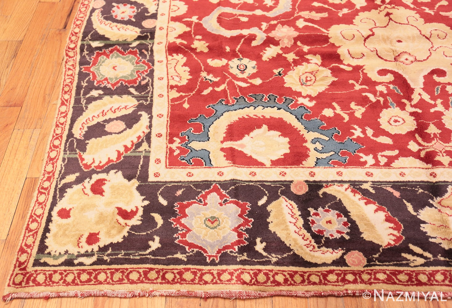 Corner Red background Vintage Indian Agra rug 48756 by Nazmiyal