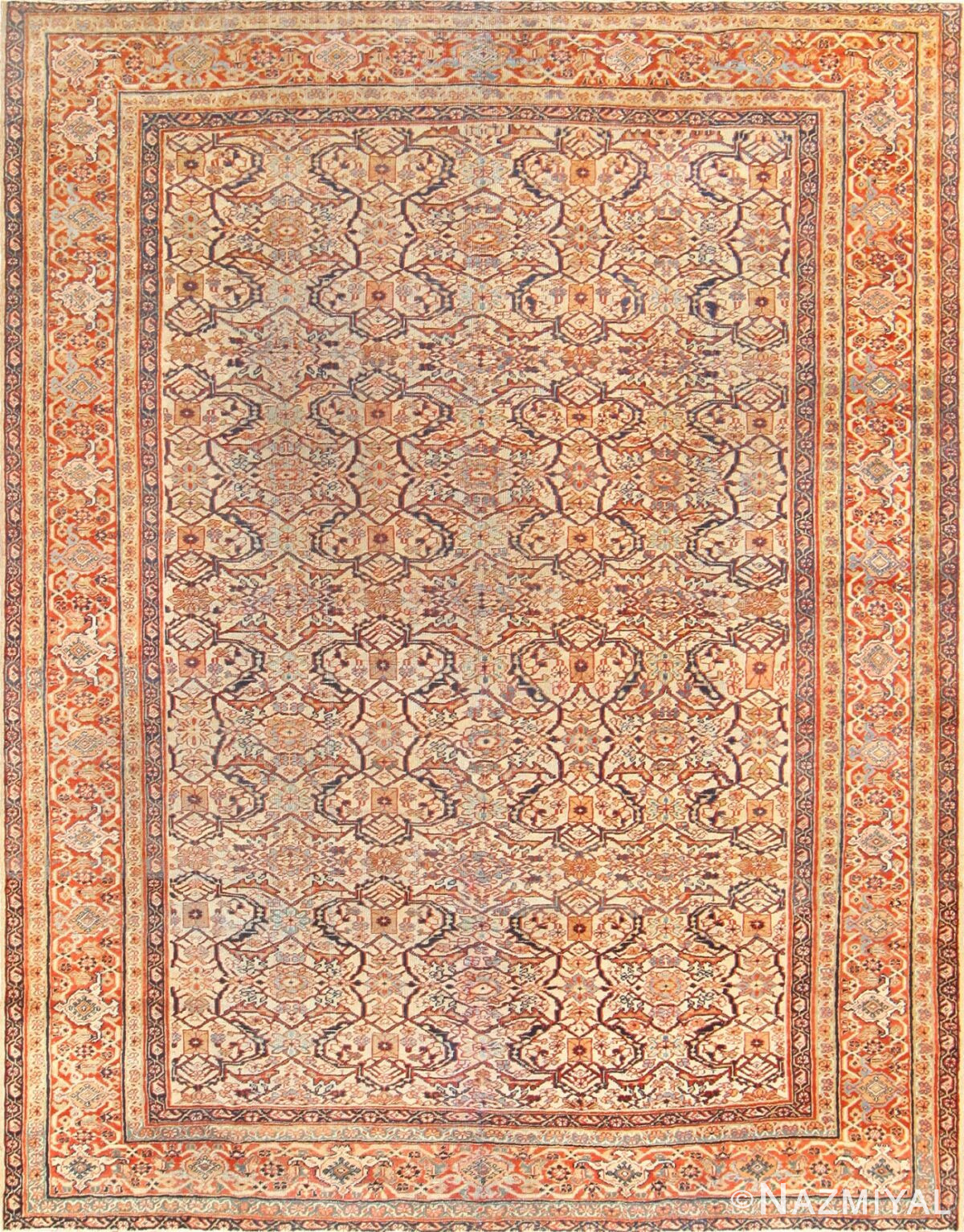 Antique Ivory Background Persian Sultanabad Carpet 50475 Nazmiyal