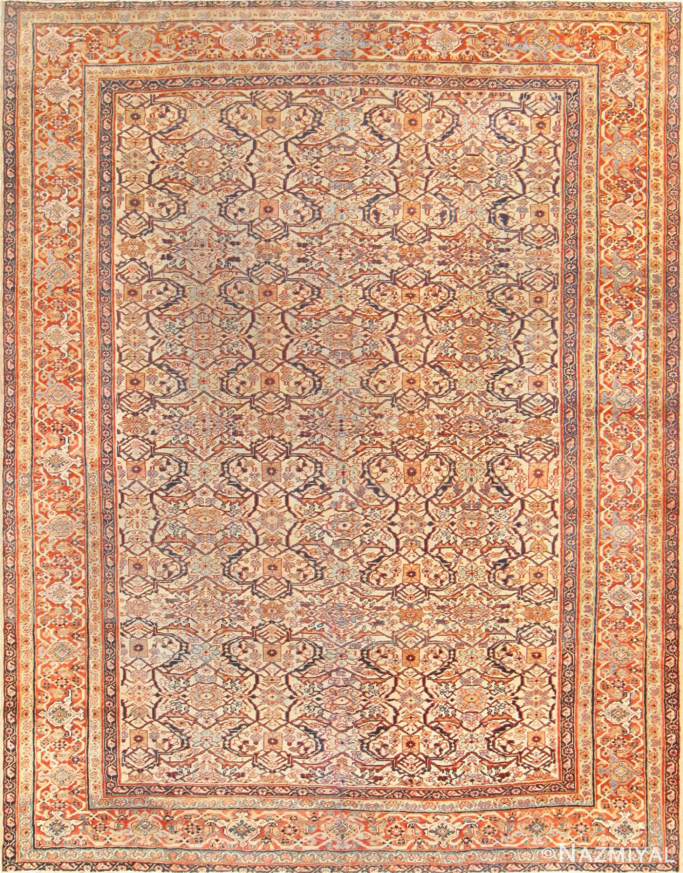 Antique Ivory Background Persian Sultanabad Carpet 50475 Nazmiyal