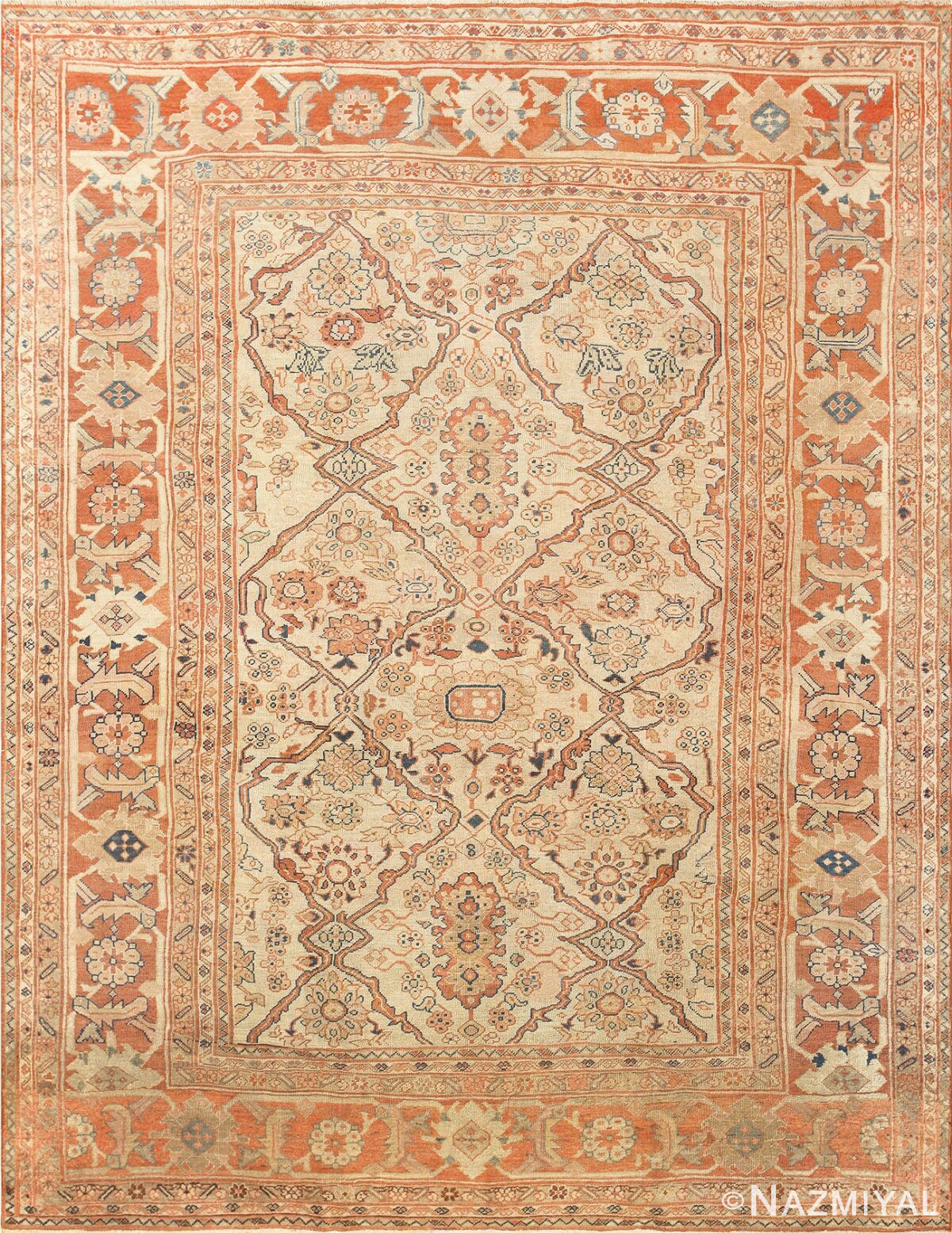 Antique Ivory Background Persian Sultanabad Rug 50576 Nazmiyal