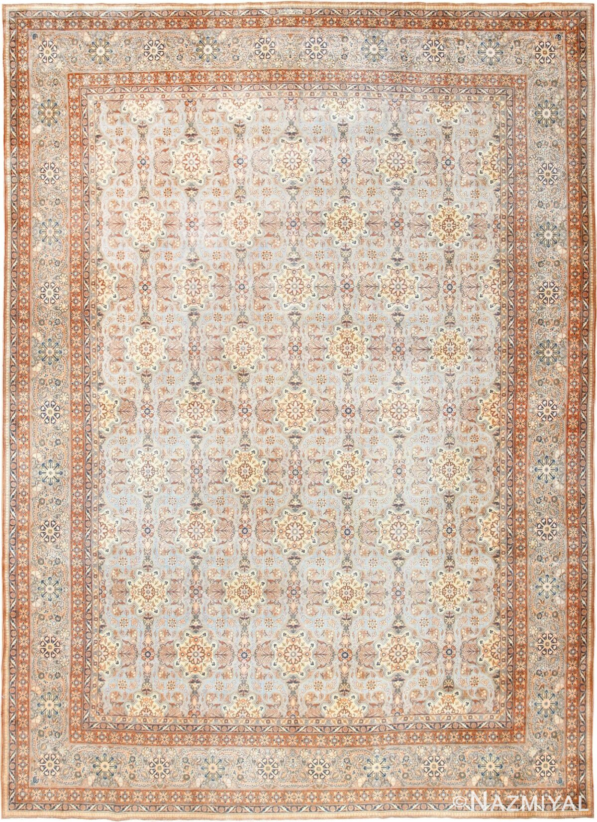 Beautiful Light Blue Antique Persian Kashan Rug 50589 Detail/Large View