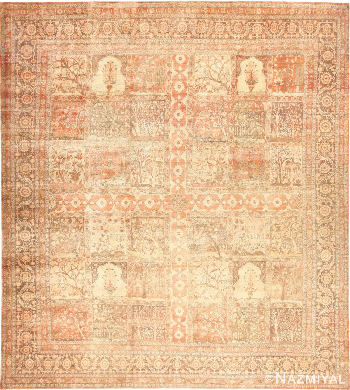 Fine Antique Garden Design Persian Tabriz Rug 50568 Detail/Large View
