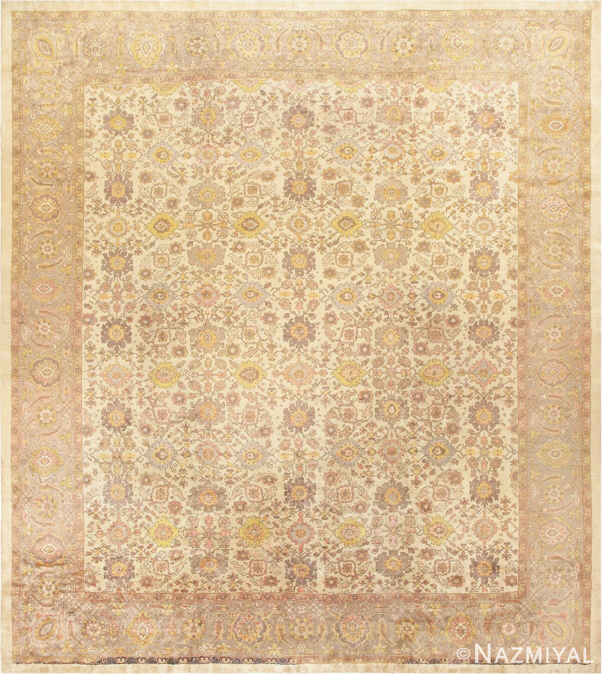 Ivory Antique Square Persian Sultanabad Rug 50590 Nazmiyal