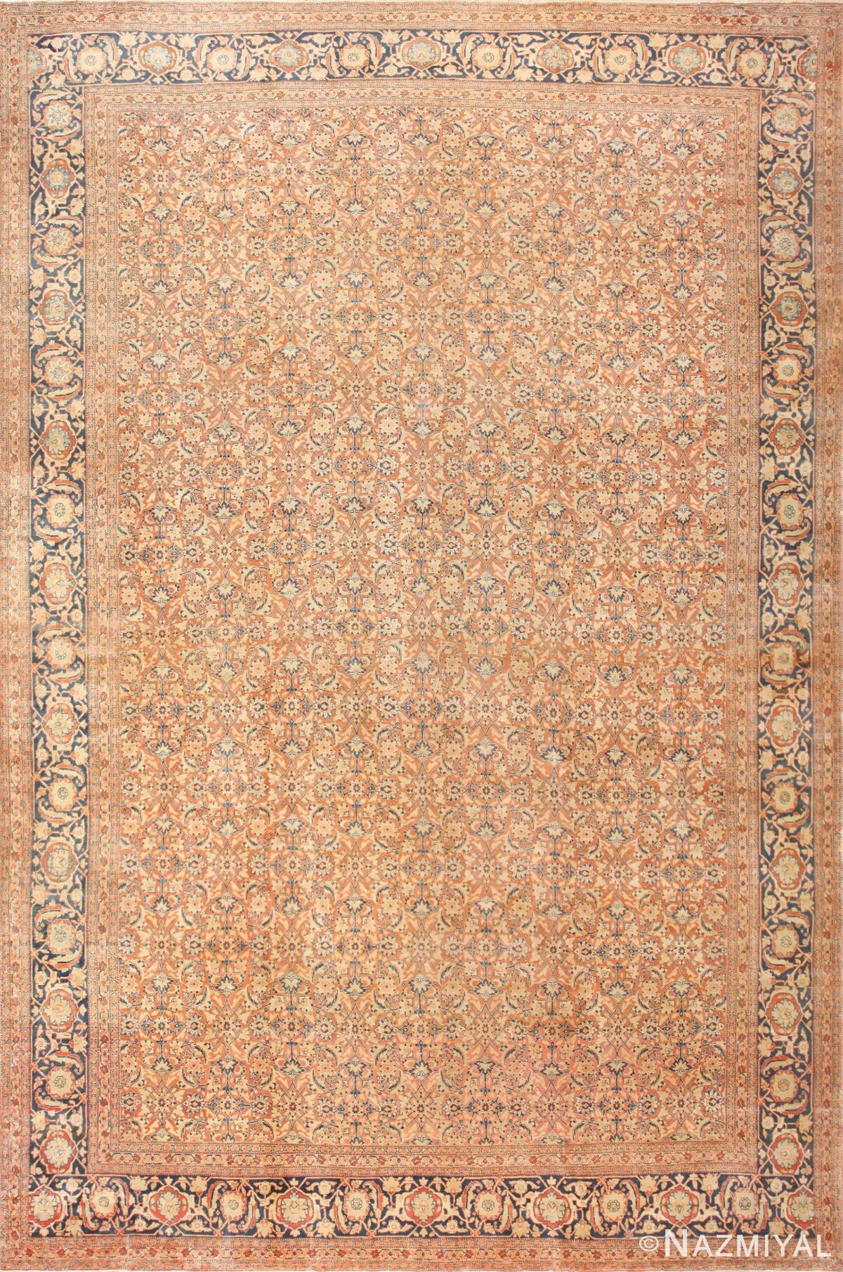 Large Mahi Fish Design Antique Persian Tabriz Rug 50616 Nazmiyal